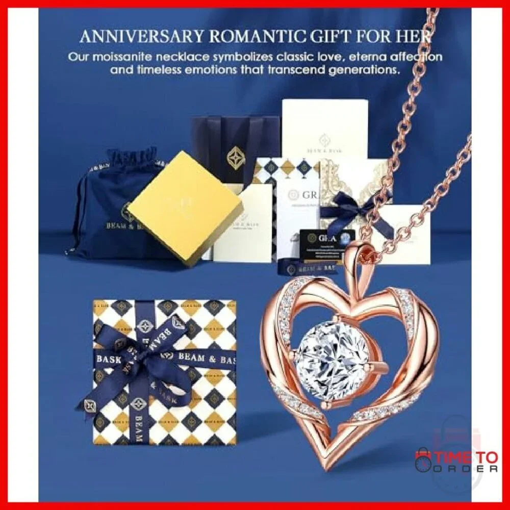 2-3 Ct Moissanite Heart Pendant Necklace 18K Gold Plated 925 Sterling Silver